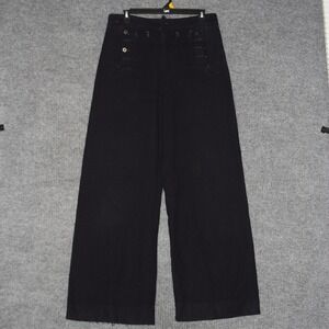 Vintage US Navy Pants Womens 33R Black Wool Sailor Wide Leg Bell Bottoms